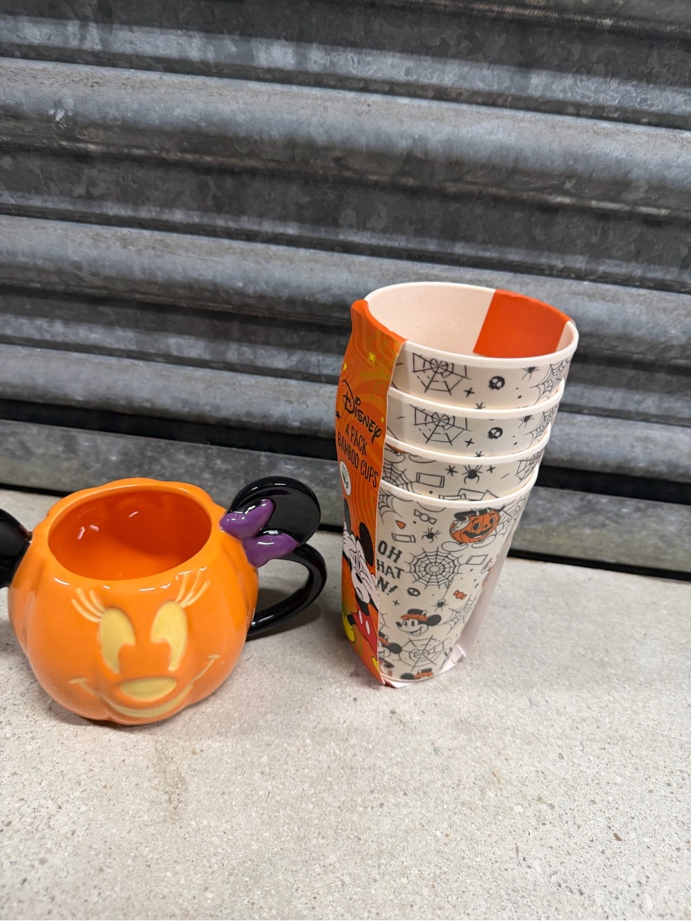 Disney Orange and Black Halloween Mickey Pumpkin Mug and bamboo Cups